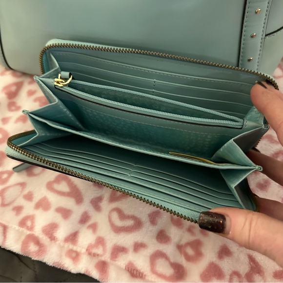 Kate Spade Aqua Blue Studded Leather Satchel with Matching Wallet - Picture 11 of 15